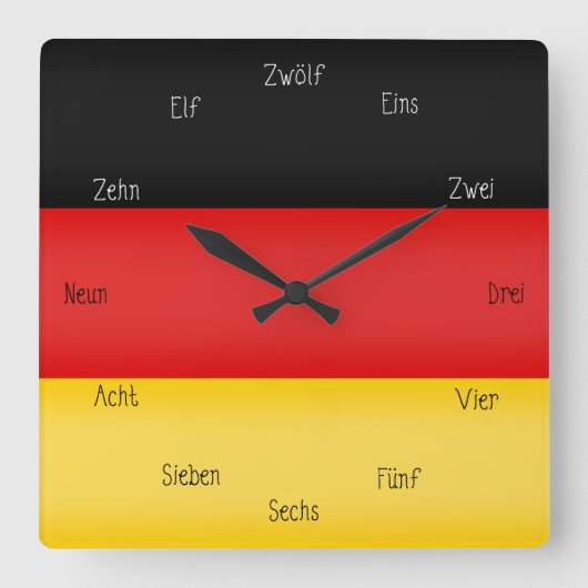Deutsches Flag & Zahlen Niedliches Sprachenlernen Quadratische Wanduhr (Vorderseite)