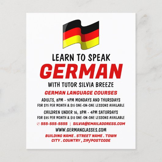 Deutsches Flaggendesign, deutschsprachige Kursanze Flyer (Vorne)