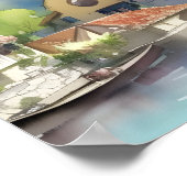 Deutsches Flussdorf Aquarell Poster (Ecke)