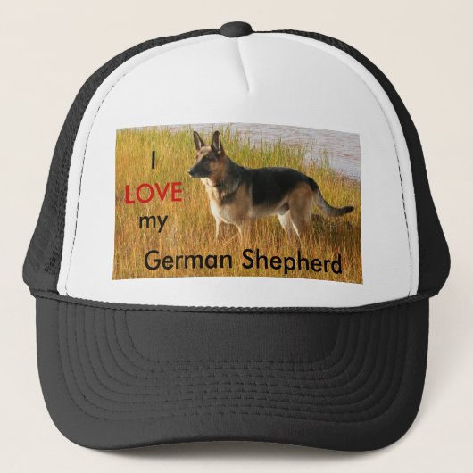 Deutsches Schäferhund-Foto über die Ball Cap Truckerkappe (Vorderseite)