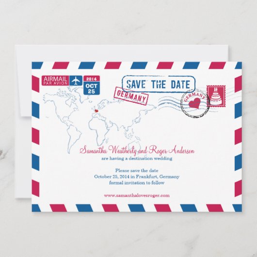 Deutschland Air Mail Wedding Save the Date (Vorderseite)
