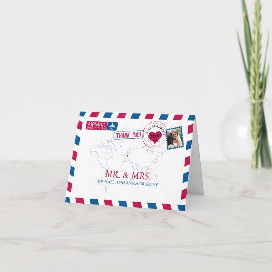 DEUTSCHLAND Airmail Wedding Vielen Dank Dankeskarte (Vorderseite)