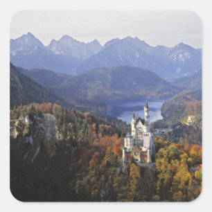 Deutschland, Bayern, Schloss Neuschwanstein. Extra Quadratischer Aufkleber
