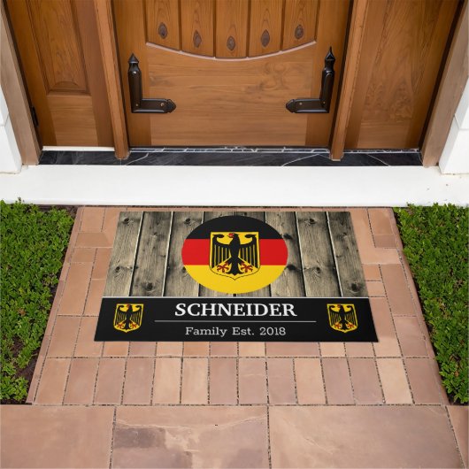Deutschland & Deutsche Flagge Rustikales Holz / Fa Fußmatte (Außenbereich)