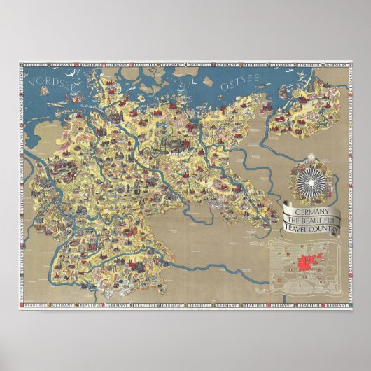 Deutschland, die wunderschöne Landkarte Vintag Poster (Vorne)