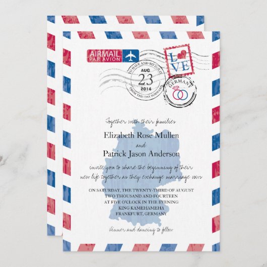 Deutschland Einladung zur Hochzeit von Luftpost (Vorne/Hinten)