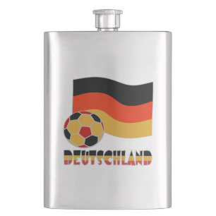 Deutschland-Flagge mit Fußball grauem Rand Flachmann