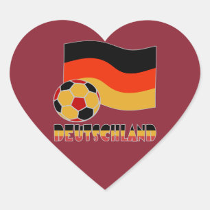 Deutschland-Flagge und Fußball mit grauem Rand Herz-Aufkleber