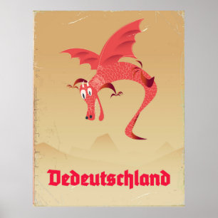 Deutschland fliegender Drache Vintage Poster