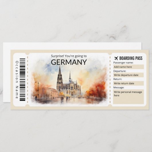 Deutschland-Flugzeug-Ticket bearbeiten, Deutschlan Einladung (Vorne/Hinten)