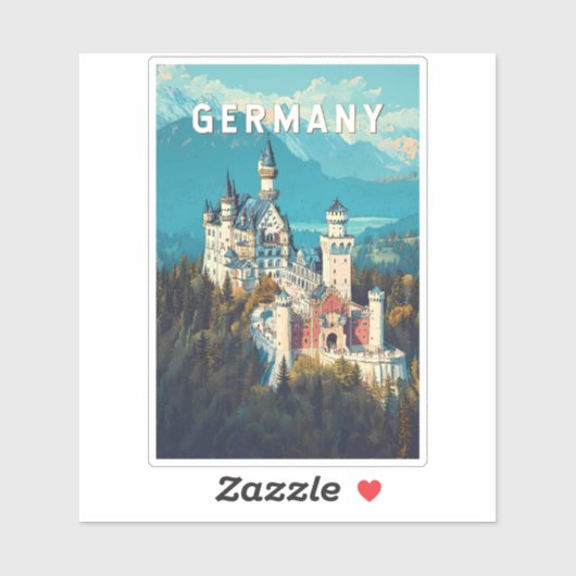 Deutschland Illustration Travel Art Vintag Aufkleber (Blatt)