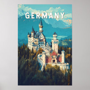 Deutschland Illustration Travel Art Vintag Poster