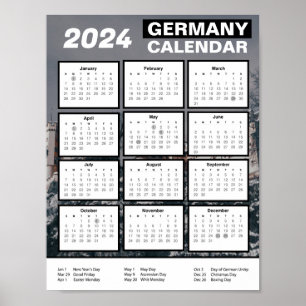 Deutschland Kalender 2024 in englischer Sprache    Poster