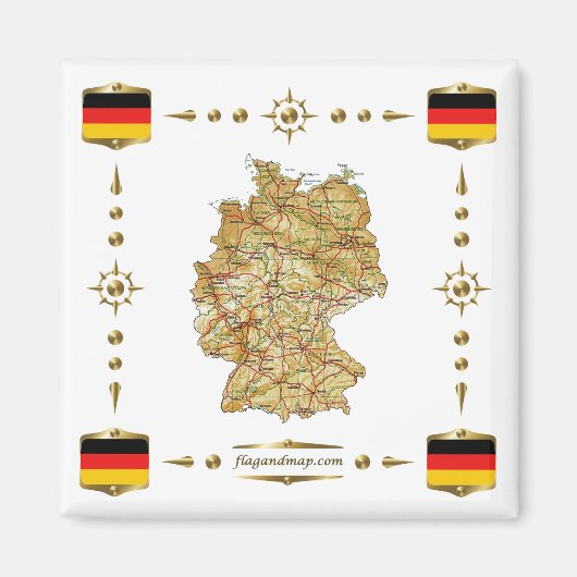 Deutschland Karte + Flaggen Magnet (Vorne)