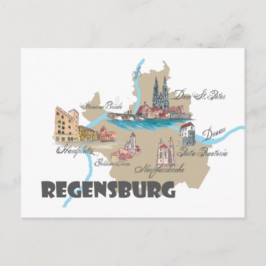 Deutschland-Karte Regensburg Postkarte (Vorderseite)