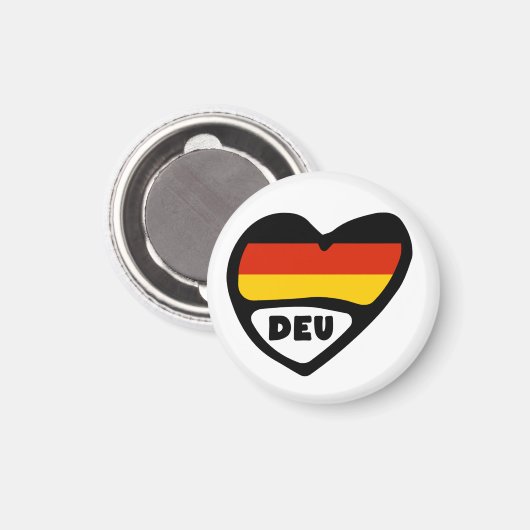 Deutschland Ländercode Flaggenherz, DEU Magnet (Vorderseite/Rückseite)