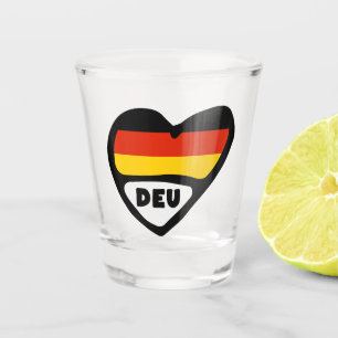 Deutschland Ländercode Flaggenherz, DEU Schnapsglas