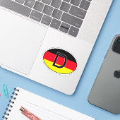 Deutschland Ländercode Oval Aufkleber mit Fahne (Laptop mit iPhone)