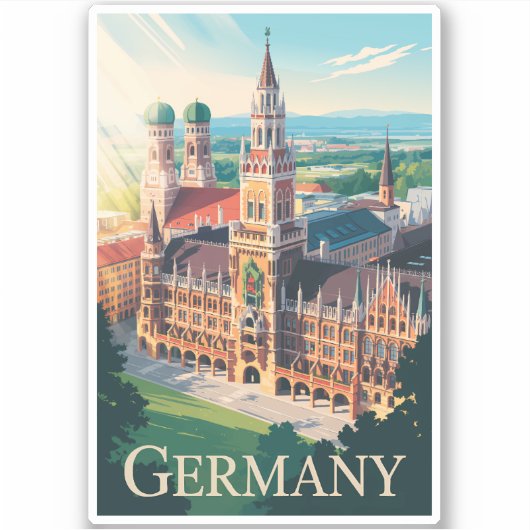 Deutschland München Illustration Travel Art Vintag Aufkleber (Vorderseite)
