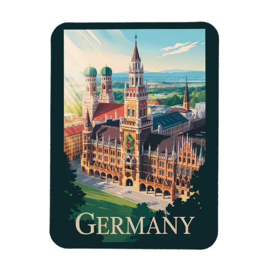 Deutschland München Illustration Travel Art Vintag Magnet (Vertikal)