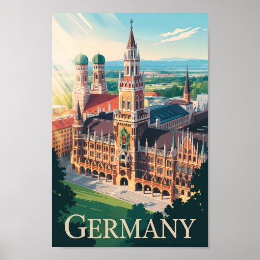 Deutschland München Illustration Travel Art Vintag Poster (Vorne)