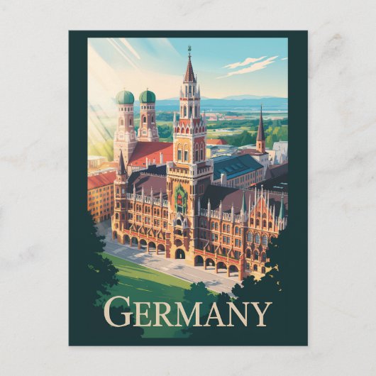 Deutschland München Illustration Travel Art Vintag Postkarte (Vorderseite)