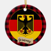 Deutschland, Roter Büffel, karierte und deutsche F Keramik Ornament (Vorne)