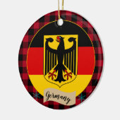 Deutschland, Roter Büffel, karierte und deutsche F Keramik Ornament (Links)