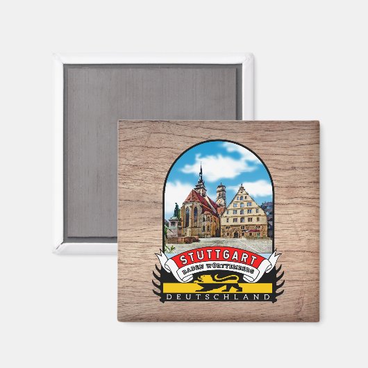 Deutschland Stuttgart Vintage souvenir Magnet (Vorderseite/Rückseite)