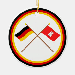 Deutschland u. Hamburg gekreuzte Flaggen Keramik Ornament