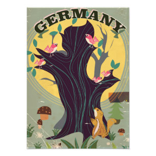 Deutschland Vintage-Cartoon-Landschaft-Reiseposter Fotodruck