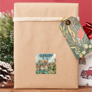 Deutschland Vintage Reiseplakat Quadratischer Aufkleber