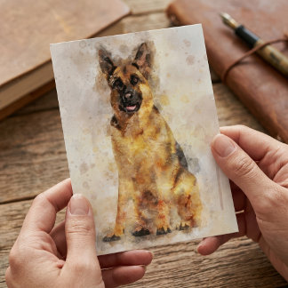 Deutschlandscher Schäferhund Wasserfarben-Hundepor Postkarte