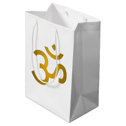 Devanagari om - White Mittlere Geschenktüte (Rückseite Schrägansicht)