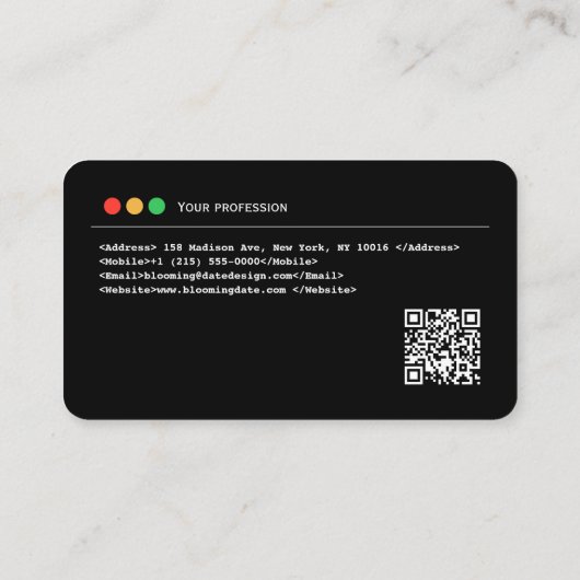 Developer Business Card mit QR-Code Visitenkarte (Rückseite)