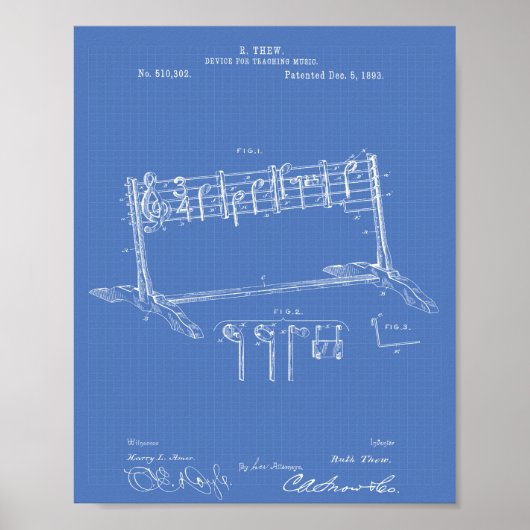 Device Teaching Music 1893 Patent Art Blueprint Poster (Vorne)