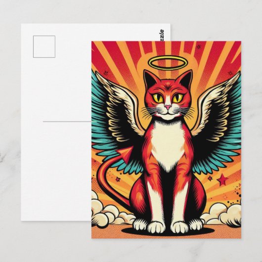 Devil Angel Niedlich Kitty with Wings Comic Book S Postkarte (Vorne/Hinten)