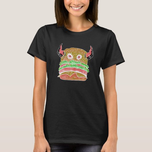 Devil Burger Crazy Eyes Hamburger Cheesburger Deli T-Shirt (Vorderseite)