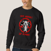 Devil Cow Save Animals Eat Humans Satan 666 Vegan  Sweatshirt (Vorderseite)