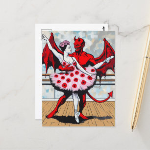 Devil Dances Mit Ballerina in einem Mohnkleid Postkarte