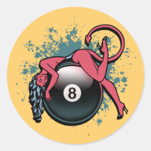 Devil Girl 8-Ball Runder Aufkleber