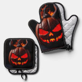 Devil Pumpkin Crown Halloween Mitt Set (Vorderseite/Rückseite)