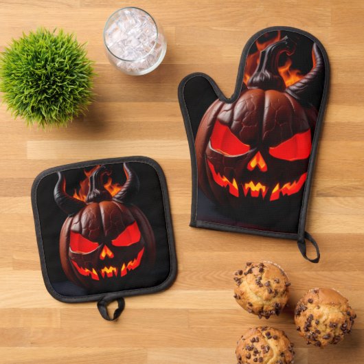 Devil Pumpkin Crown Halloween Mitt Set (Oben Unten)