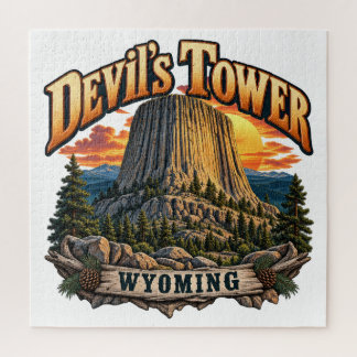 Devil’s Tower Wyoming Vintage-Sonnenuntergang-Graf Puzzle