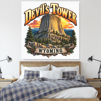 Devil’s Tower Wyoming Vintage-Sonnenuntergangsgraf Leinwanddruck