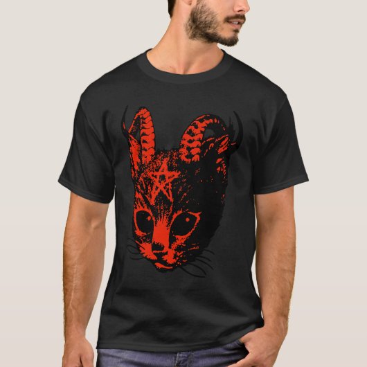 Devil Satan Demon Kitten Pentagram Katzen T-Shirt (Vorderseite)