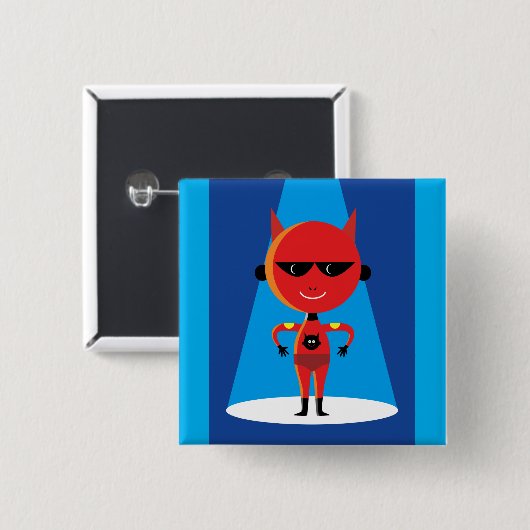 Devil Superhero Character Bold Red and Blue Button (Vorne & Hinten)