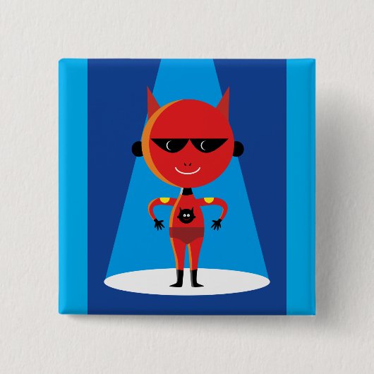 Devil Superhero Character Bold Red and Blue Button (Vorderseite)
