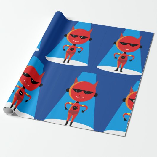 Devil Superhero Character Bold Red and Blue Geschenkpapier (Ungerollt)