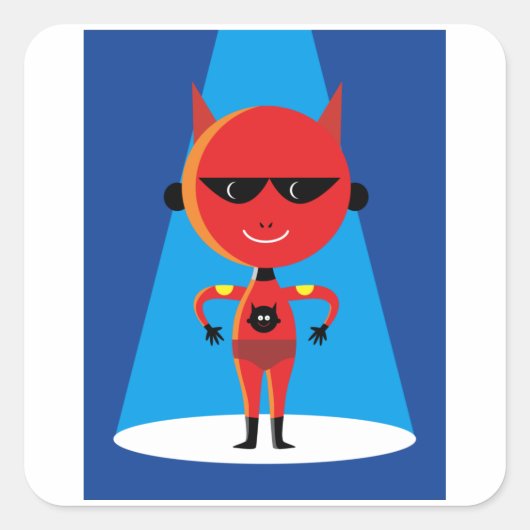Devil Superhero Character Bold Red and Blue Quadratischer Aufkleber (Vorderseite)